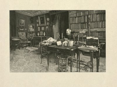 Gaston Tissandier, French balloonist, seated at a desk in his study, 1880-1900 by Henri Thiriat